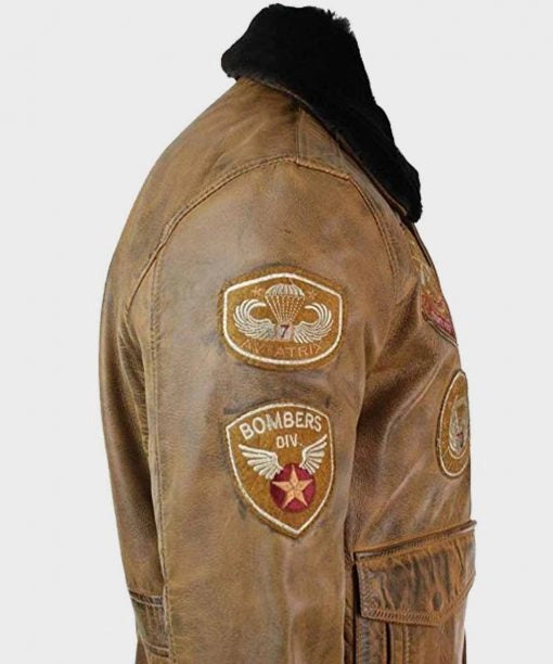 Classic Men's Aviator Tan Leather Bomber Jacket in American style