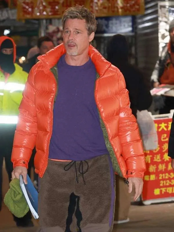 Front View Wolves 2024 Brad Pitt Puffer Jacket

