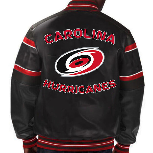 Embrace the storm with this sleek Carolina Hurricanes leather jacket, embodying the team's resilience and your unwavering support in USA