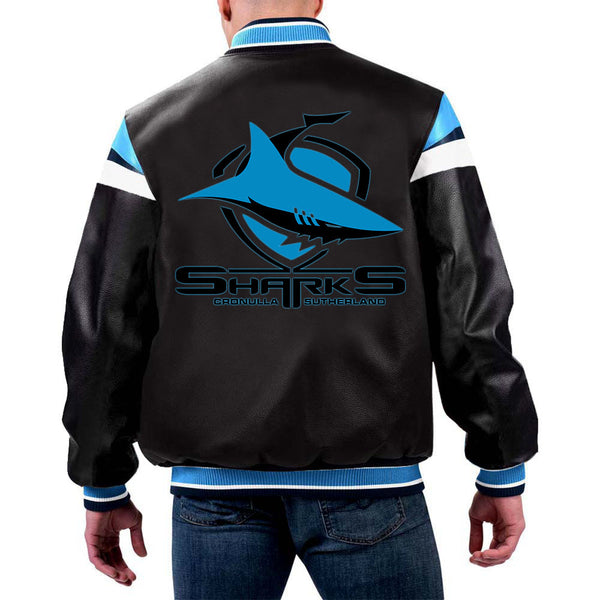 NRL Cronulla-Sutherland Leather Jacket by TJS in USA