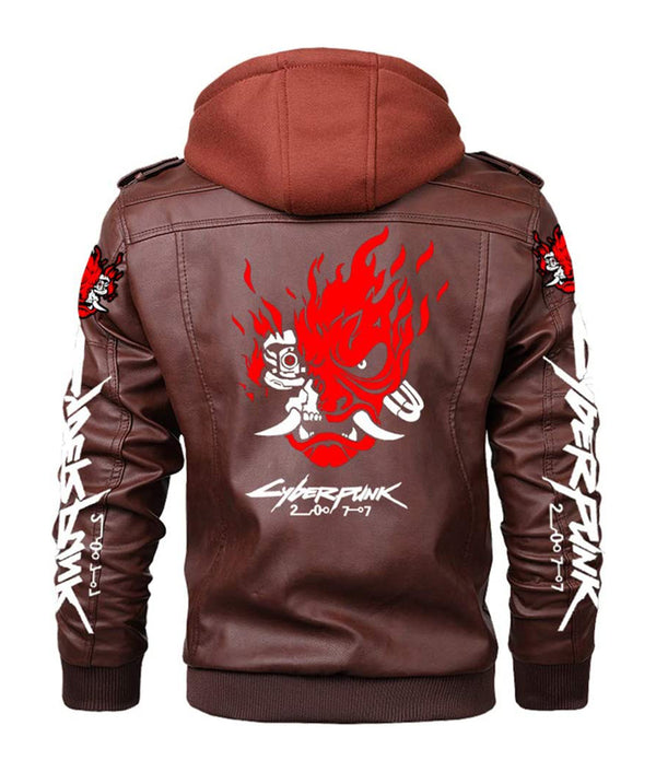 Samurai 2077 Bomber Cyberpunk 2077 Gaming Costume Jacket Mens Black and Brown Leather Jacket