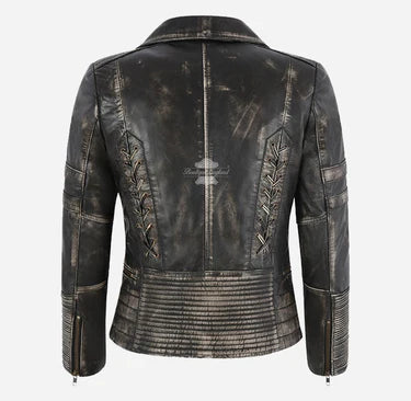 SPICE Ladies Vintage Leather Biker Jacket Laced Gothic Leather Jacket in USA