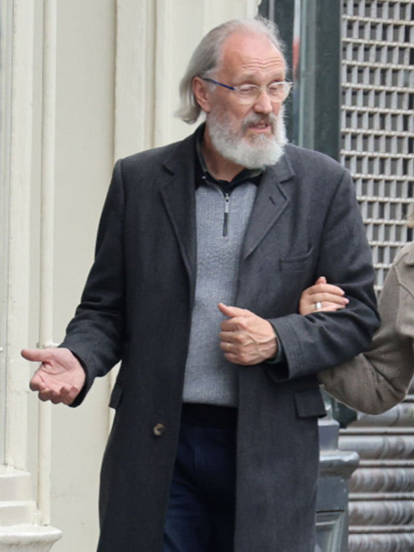 Stephen Brigstocke in grey wool coat, Disclaimer 2024