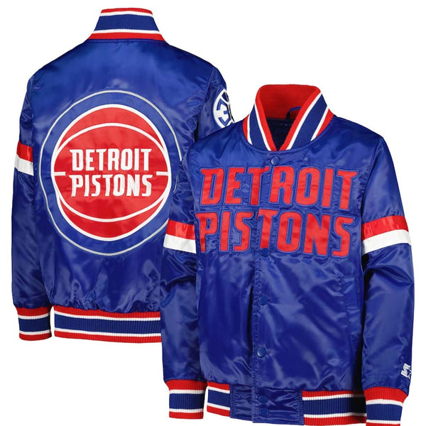 NBA Youth Detroit Pistons Starter Blue Home Game Varsity Satin Full-Snap Jacket by TJS