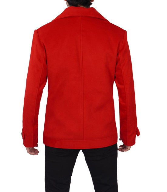 Stylish men's red woolen peacoat in France style