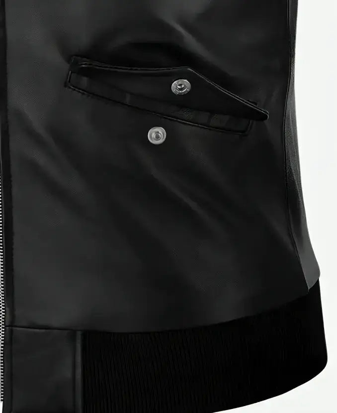 Real or vegan leather Eminem jacket with a classic ribbed collar and practical waist and inner pockets.