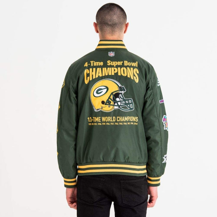 Packers jacket with championship sleeve patches and chest logo in USA