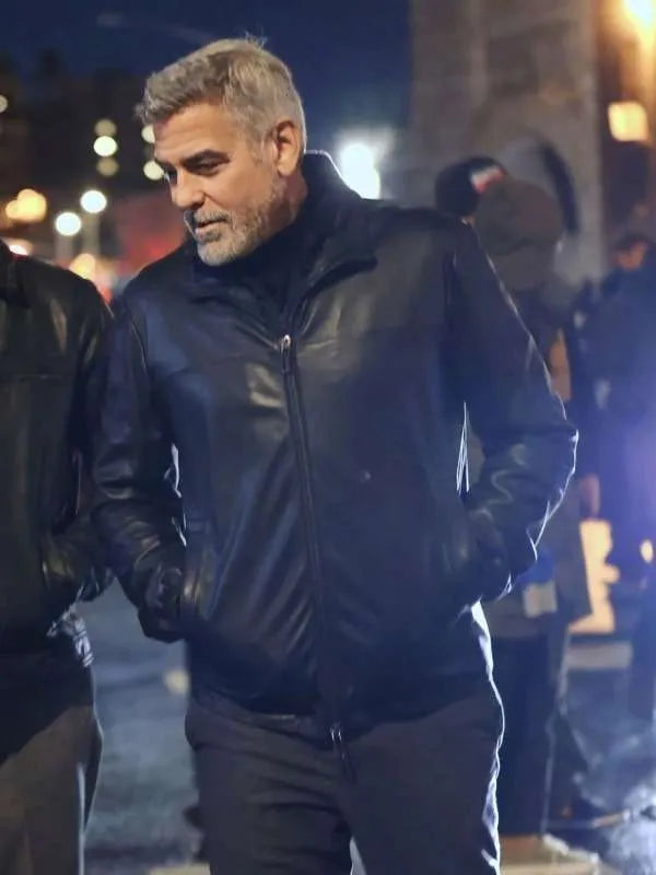 Stylish George Clooney Black Leather Jacket from Wolves
