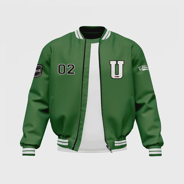 Men’s Green Satin Bomber Jacket by TJS in USA