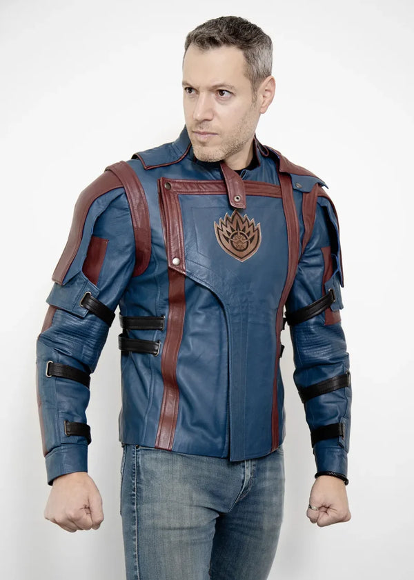 Galaxy blue outlaw style leather jacket for men in USA