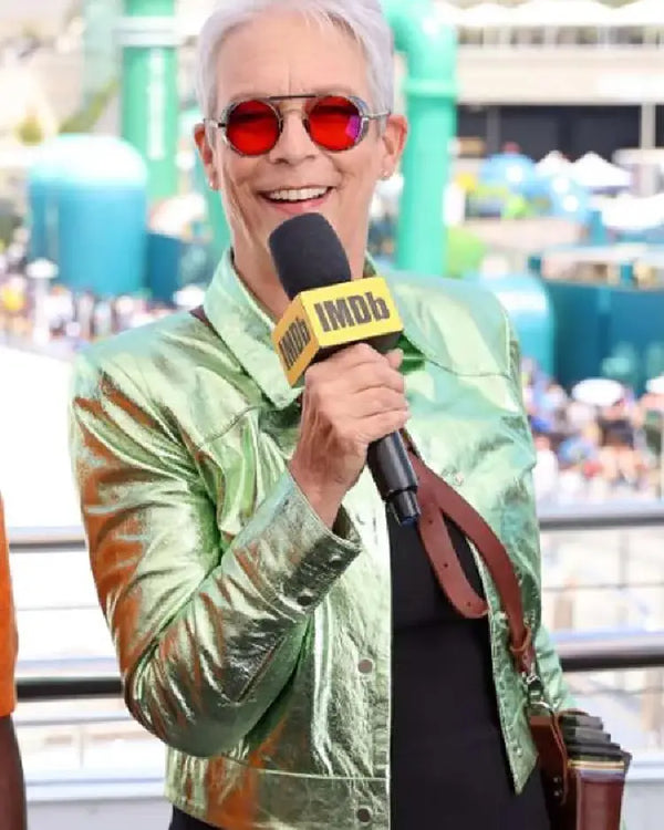 Stylish Jamie Lee Curtis Green Leather Jacket from Borderlands
