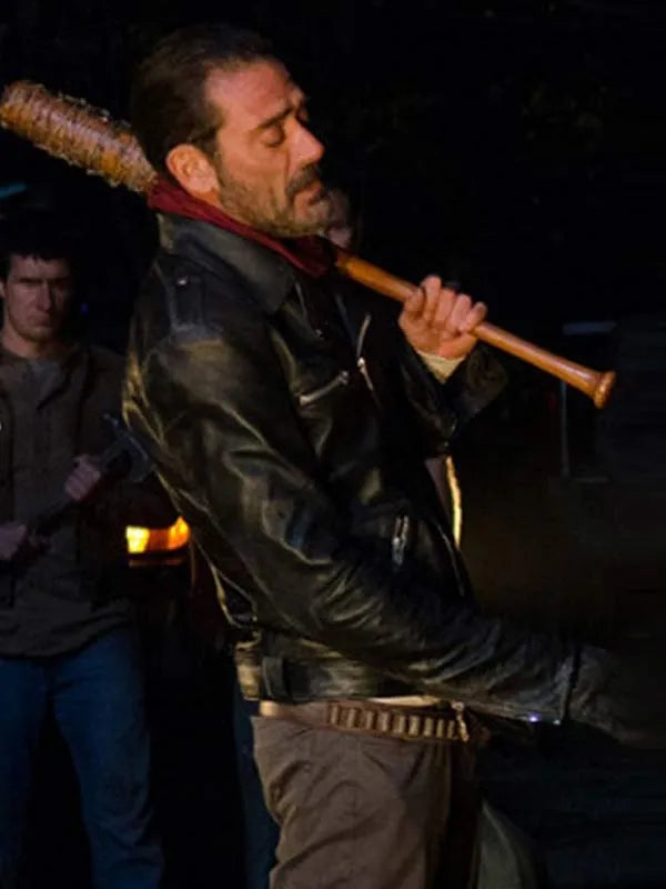 Trendy Black Leather Jacket Worn by Negan in The Walking Dead in USA
