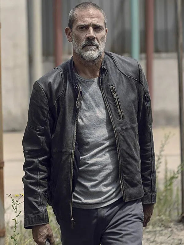 Negan wearing black leather jacket in The Walking Dead in USA