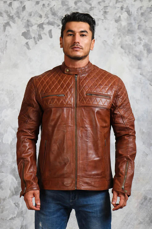 Men's genuine lambskin leather jacket with impeccable tailoring