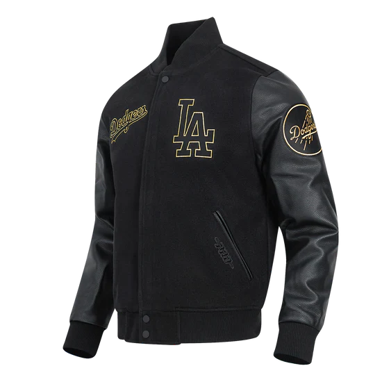 Los Angeles Dodgers men’s black and gold wool varsity jacket in USA