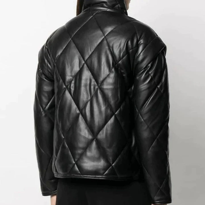 Classic women's black leather jacket in United state market