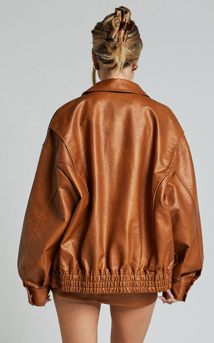 Lioness Kenny bomber jacket in soft tan fabric in USA