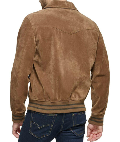 Men’s Cognac Real Suede Bomber Jacket by TJS in United state market