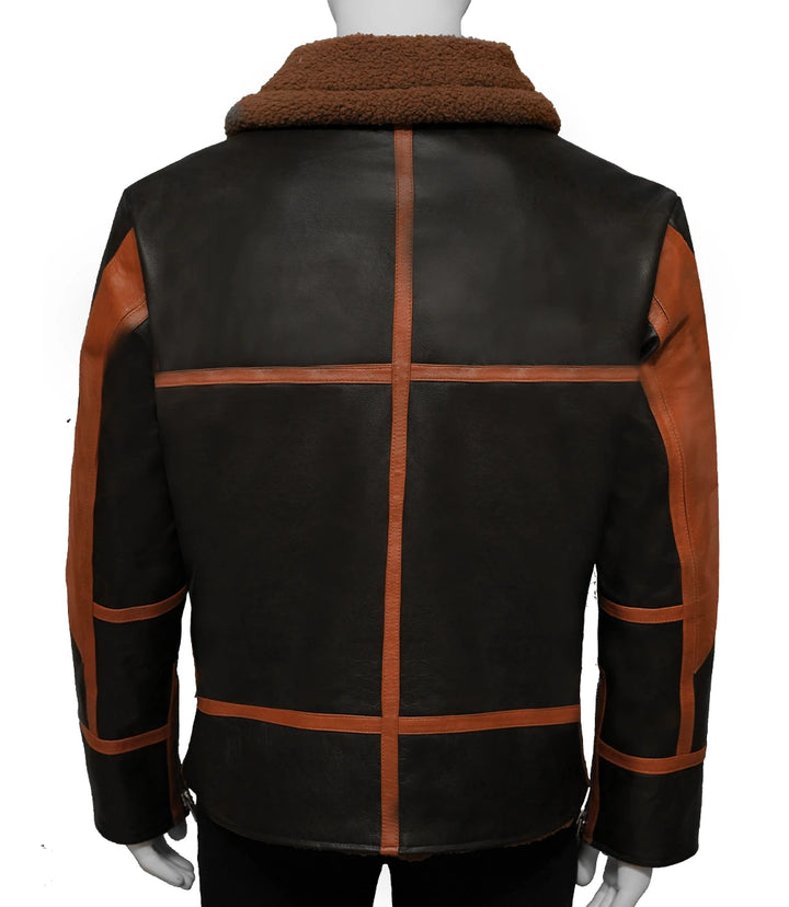 Black and brown lining leather jacket in France style