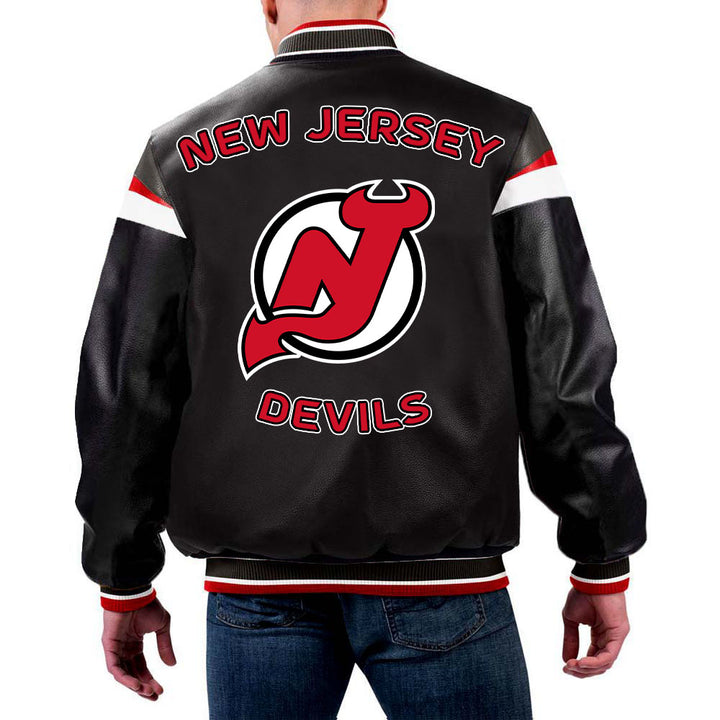 NHL New Jersey Devils Varsity Leather Jacket by TJS in USA