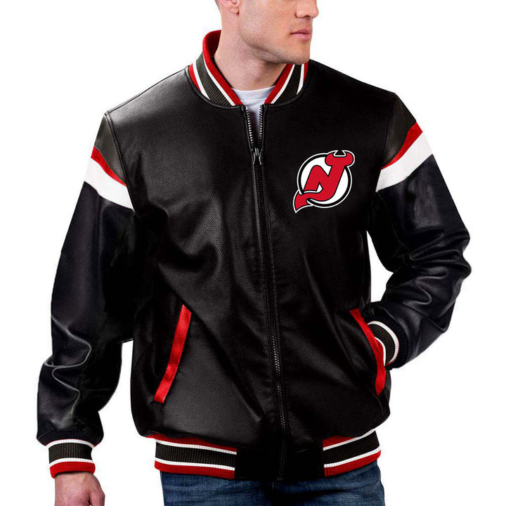 TJS NHL New Jersey Devils Varsity Leather Jacket in France style