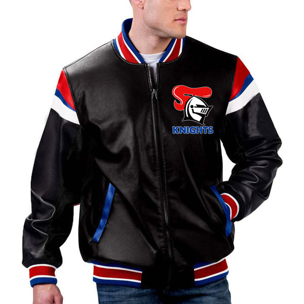 TJS NRL Newcastle Leather Jacket in France style