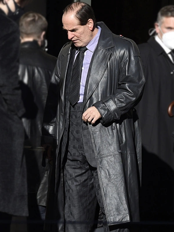 Stylish Colin Farrell Black Leather Coat from The Penguin
