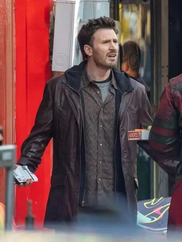 Fashionable Men's Brown Leather Jacket Inspired by Chris Evans
