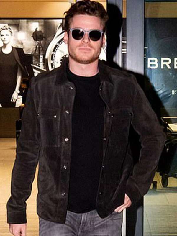 Stylish black suede jacket worn by Richard Madden in France style