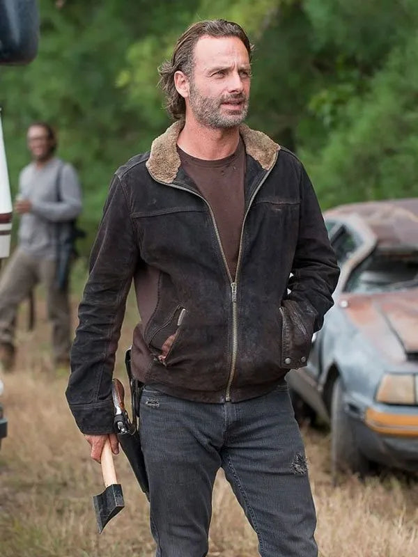 Andrew Lincoln in brown leather jacket, The Walking Dead S05.