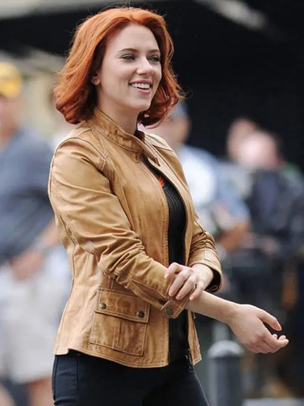 Scarlett Johansson Avengers Brown Leather Jacket
