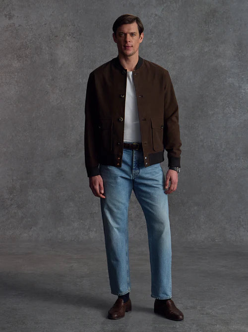Stylish brown bomber jacket made of soft moleskin fabric in United State Market