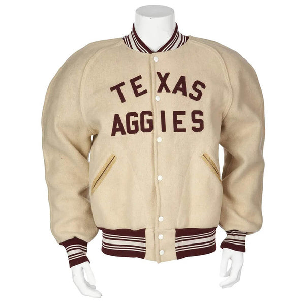 1954-57 Texas A&M Aggies varsity jacket featuring timeless wool fabric and iconic team branding