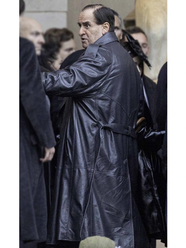 Trendy Black Leather Coat Worn by Colin Farrell as The Penguin
