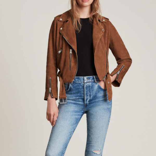 Brown Suede Leather Biker Jacket by TJS