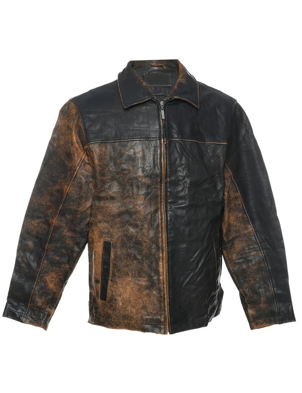 Men's distressed brown leather jacket with vintage look