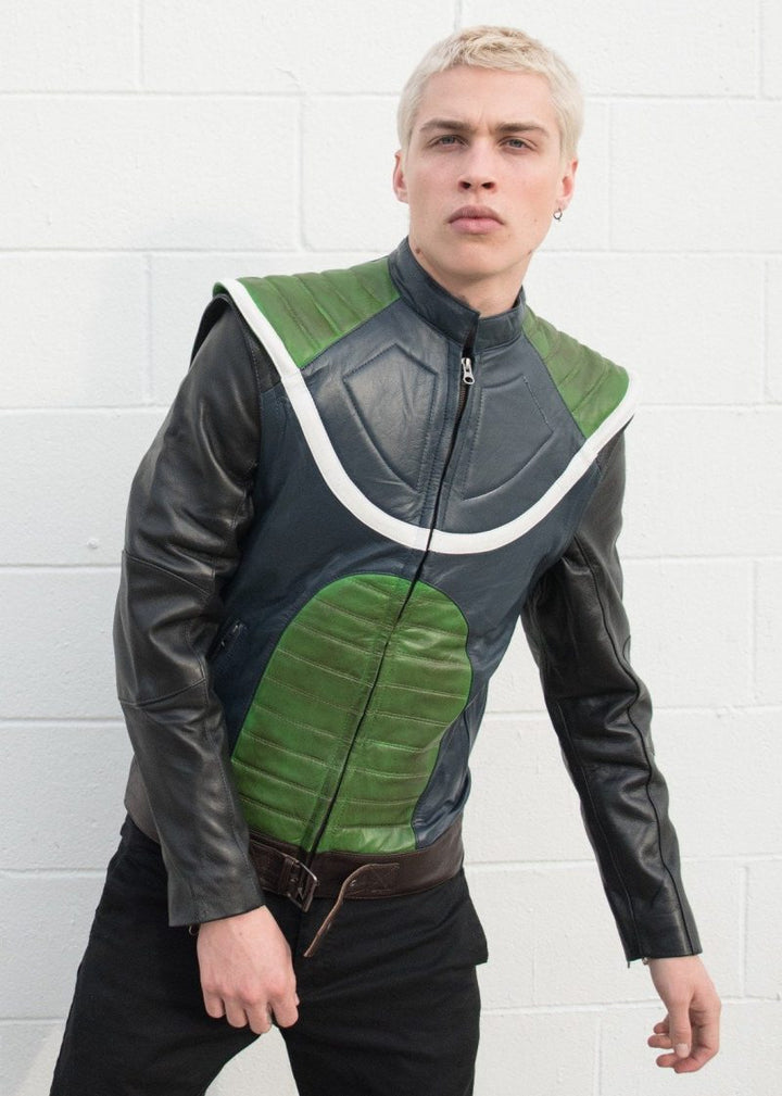 Anime inspired green leather jacket from Dragon Ball Z in USA