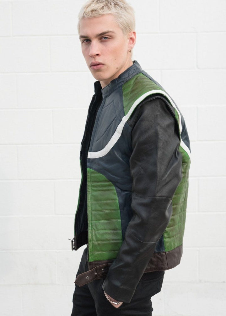 Stylish DBZ themed green leather jacket for fans in USA