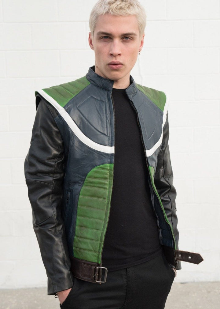DBZ Bardock style green leather jacket for men in USA