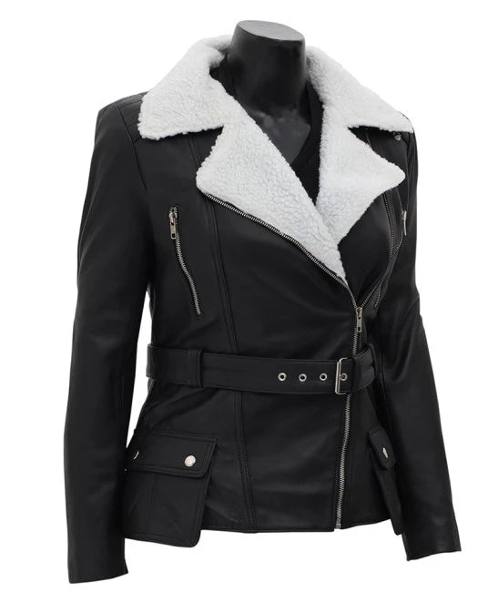 Stylish Verona leather jacket with white sherpa in USA