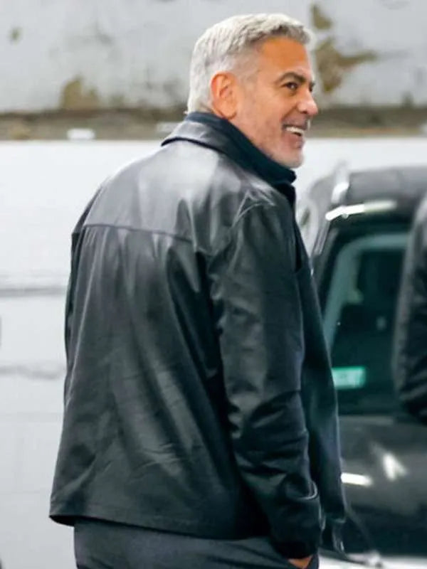 Fashionable Men's Black Leather Jacket Inspired by George Clooney
