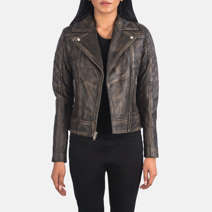 Distressed quilted brown jacket in UK market