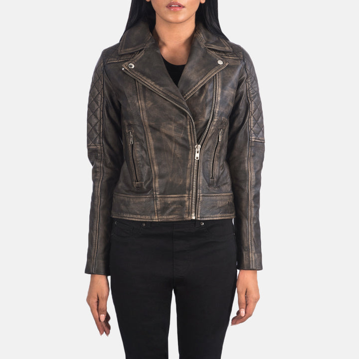 Quilted distressed brown biker jacket in United state market