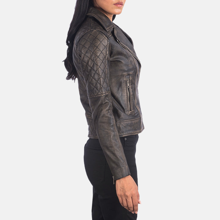 Stylish quilted biker jacket in distressed brown in American style