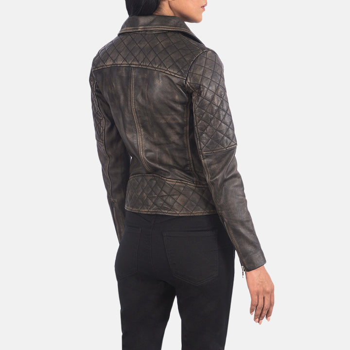 Classic brown quilted biker jacket in American style