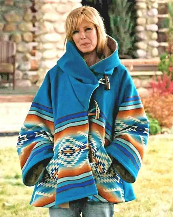 Women's Blue Fleece Coat with Hood in United state market