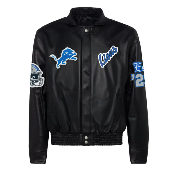 DETROIT LIONS FULL LEATHER OLD ENGLISH JACKET