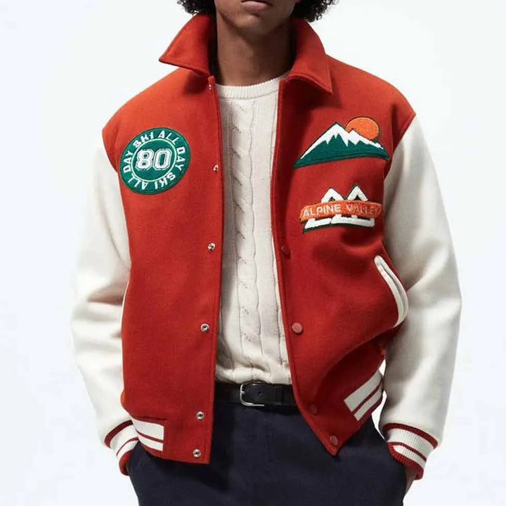 All Day Ski 80 varsity jacket front view in USA