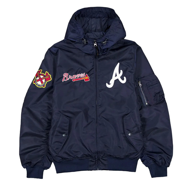 atlanta braves historic l-2b hooded bomber jacket

