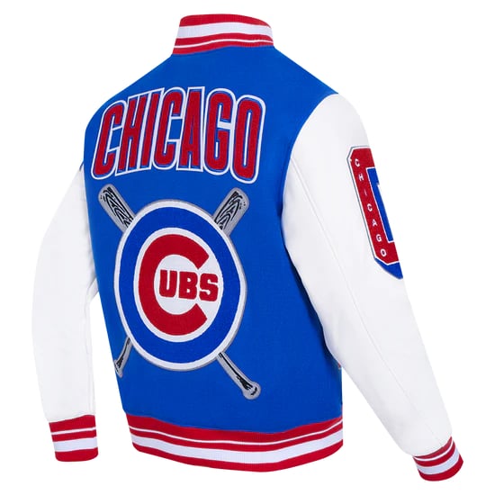 Men’s ribbed wool varsity jacket with Chicago Cubs mashup design in USA